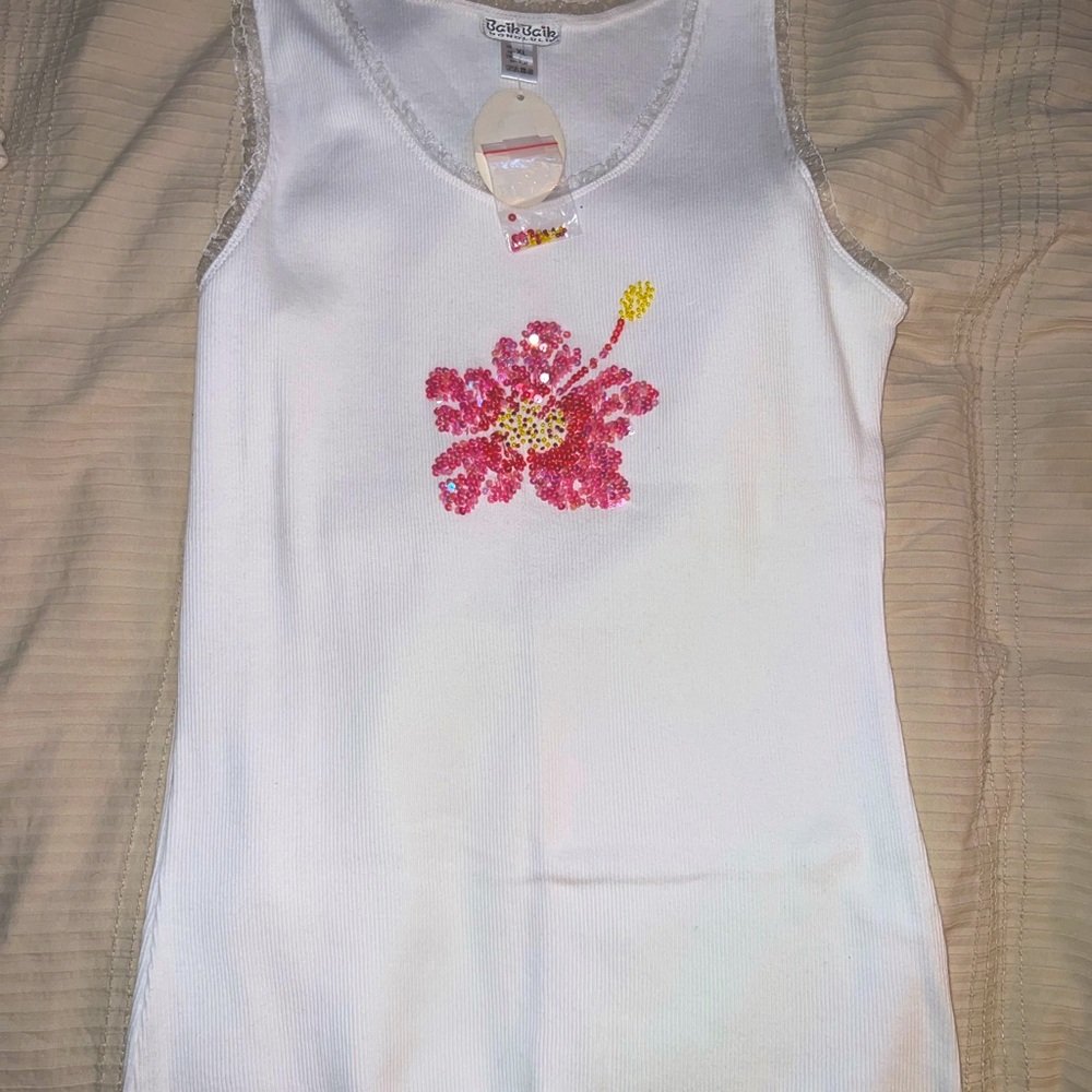 white tank top with pink flower